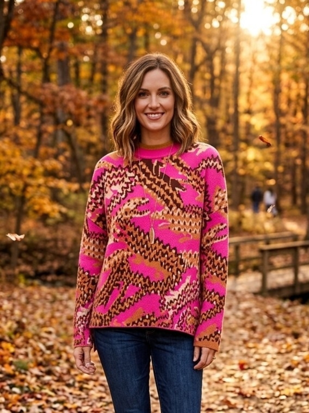Fate Pink and Brown Abstract Crewneck Sweater